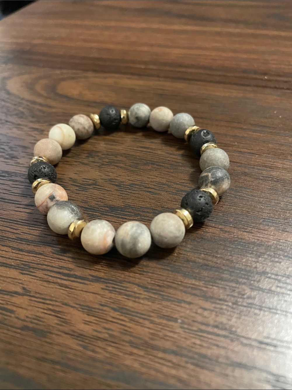 Natural Stone Beaded Bracelet with Gold Accents - Neutral Mix